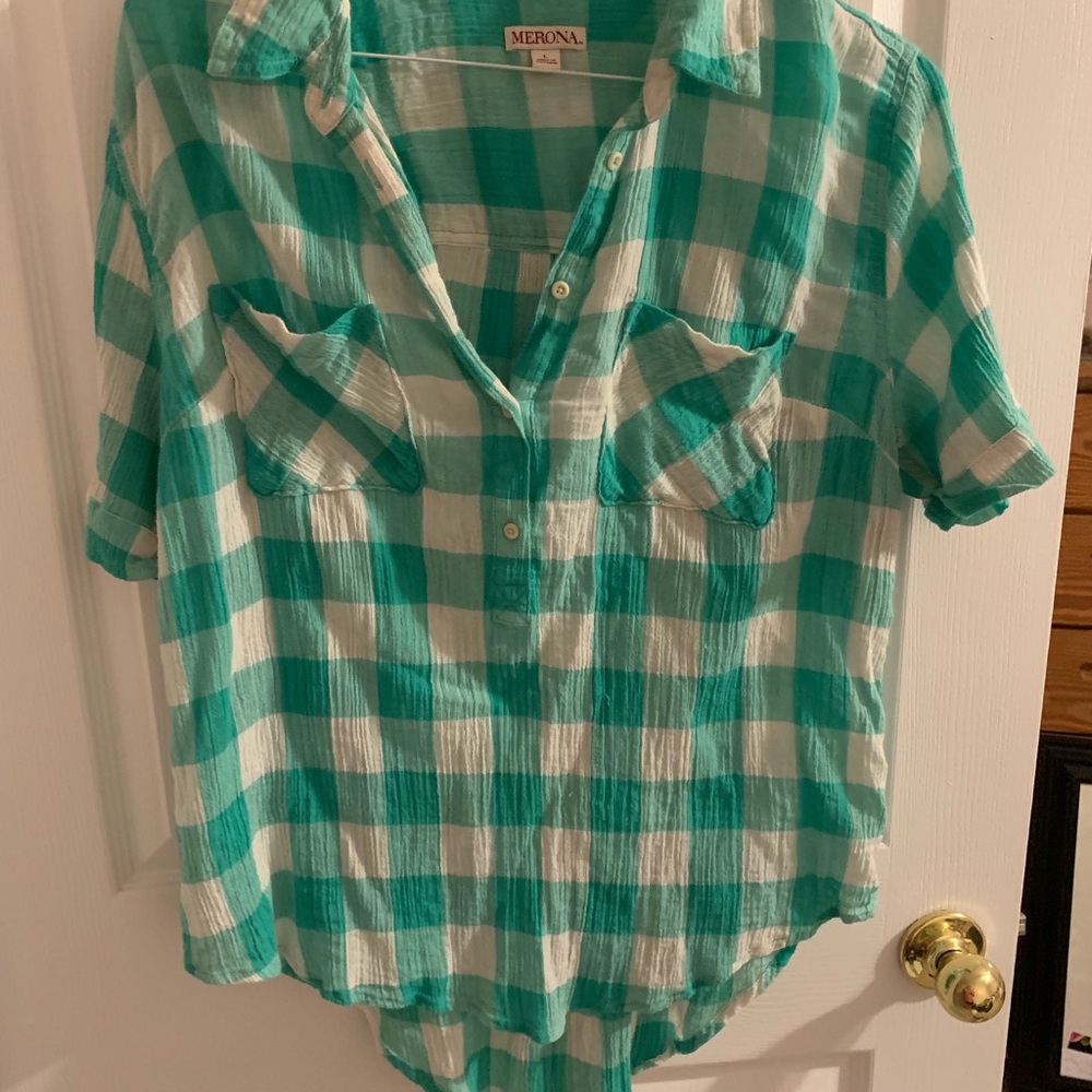 Merona high low plaid shirt